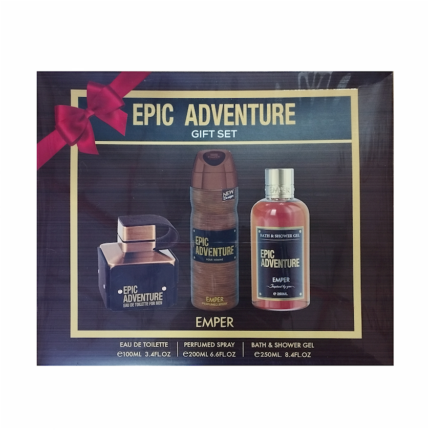 Emper Epic Adventure kişilər üçün ətir dəsti (tualet suyu 100 ml + bədən spreyi 200 ml + duş geli 250 ml)