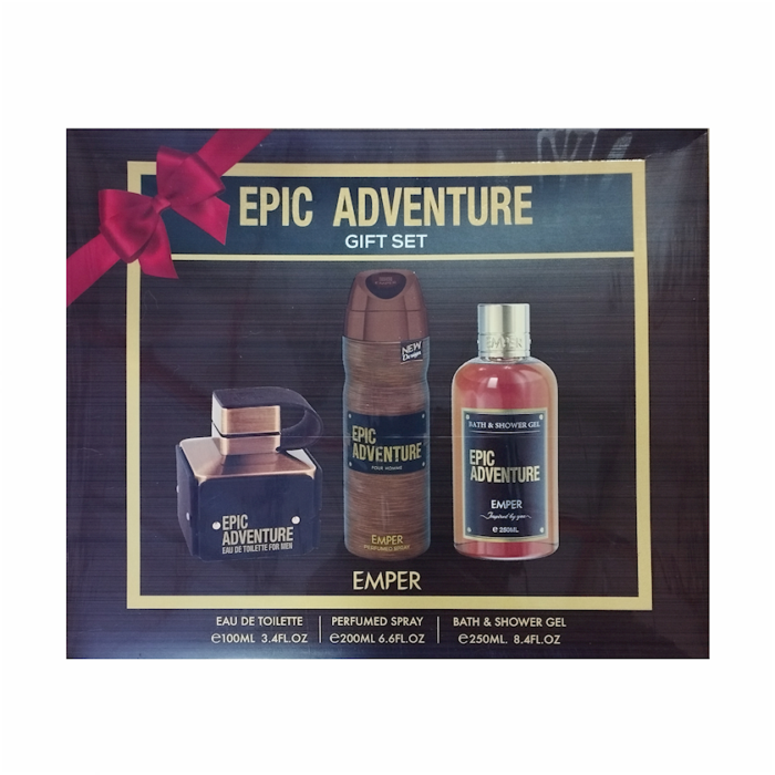 Emper Epic Adventure kişilər üçün ətir dəsti (tualet suyu 100 ml + bədən spreyi 200 ml + duş geli 250 ml)