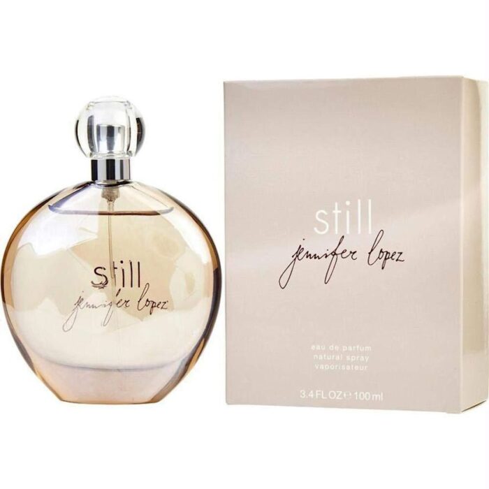 Jennifer Lopez Still qadın ətirinin şəffaf flakonunun yaxın plan şəkli, 100 ml dekant versiyası
