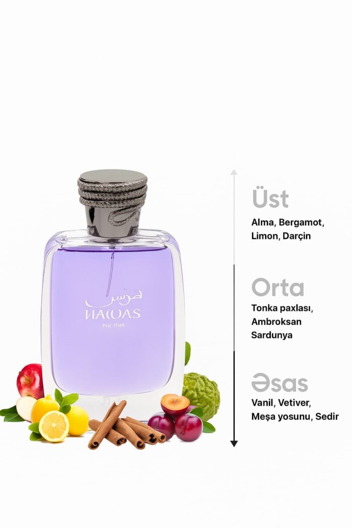 Rasasi Hawas for Him ətirinin boz rəngli flakonu, 100 ml
