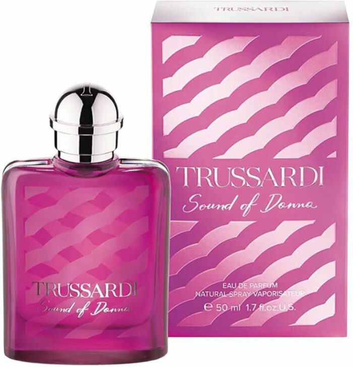 Trussardi Sound of Donna 100 ml qadın ətiri – şıq magenta flakon, metal qapaq və zərif dizaynla