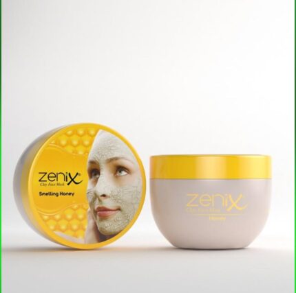 Zenix bal qoxulu gil maskası – 350 ml bal ekstraktlı gil maska, dərini təmizləyən və yumşaldan üz baxım məhsulu, məhsulun ön görünüşü ağ fonda.