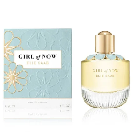 Elie Saab Girl of Now Eau de Parfum 90 ml – qızılı başlıqlı şüşə və zərif dizaynlı qutusu ilə qadın ətiri