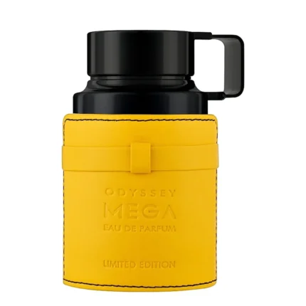 Armaf Odyssey Mega Limited Edition sarı dəri örtüklü və qara qapaqlı orijinal flakon